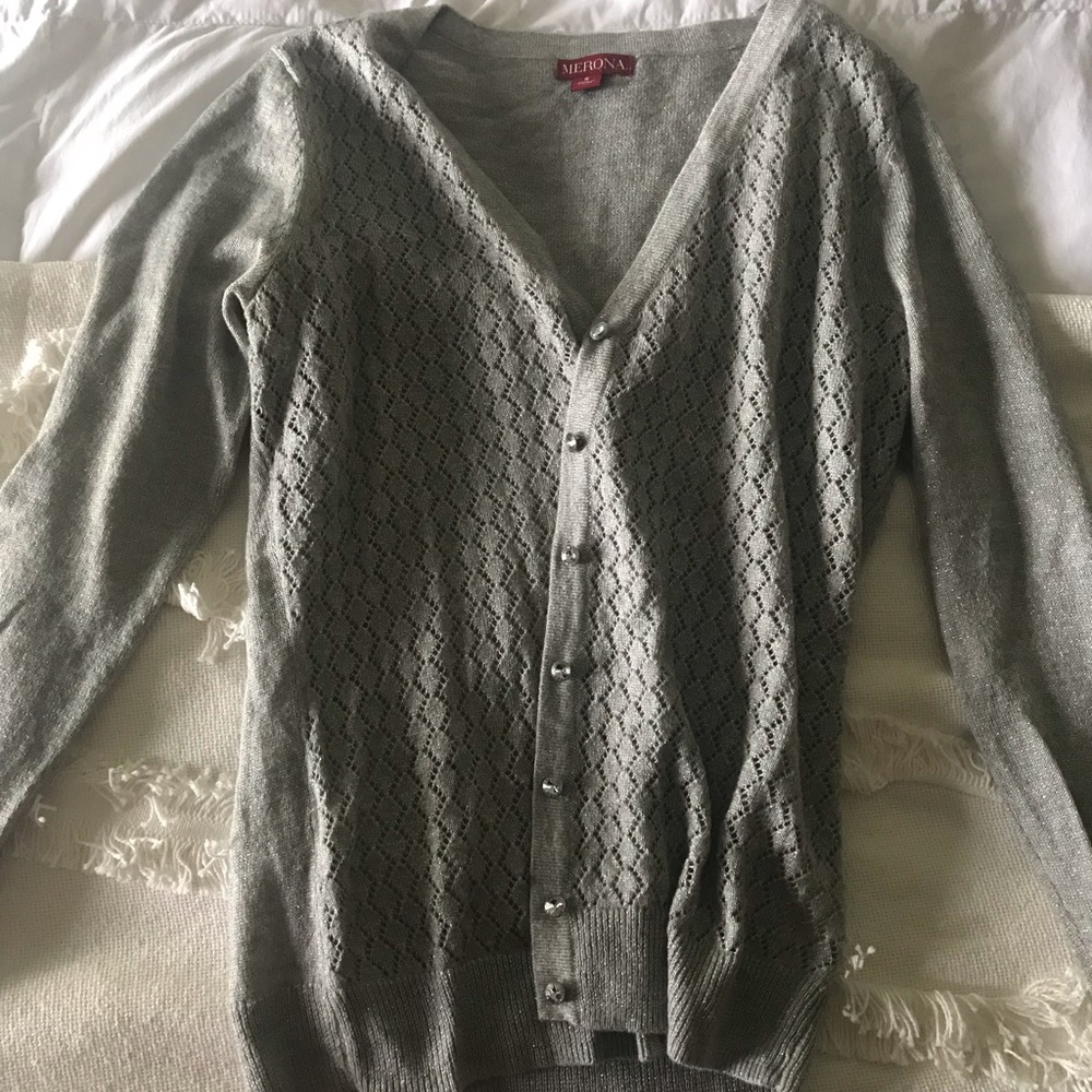 Silver Cardigan with Rhinestone Buttons - Picture 2 of 4